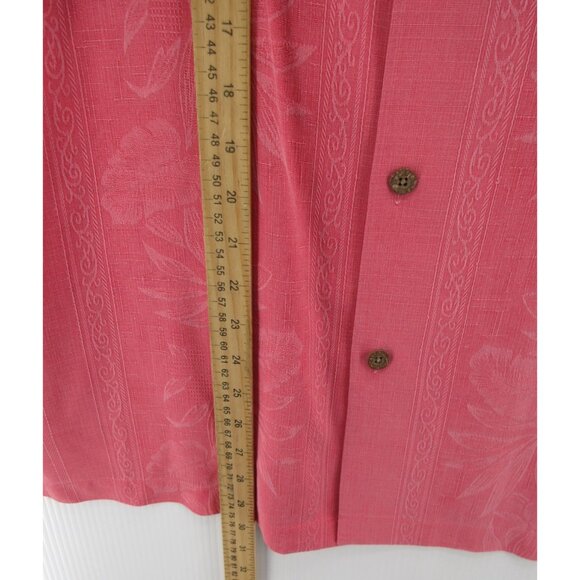 Tommy Bahama Shirt Medium Silk Hawaiian Jacquard Floral Camp Aloha - Picture 6 of 13